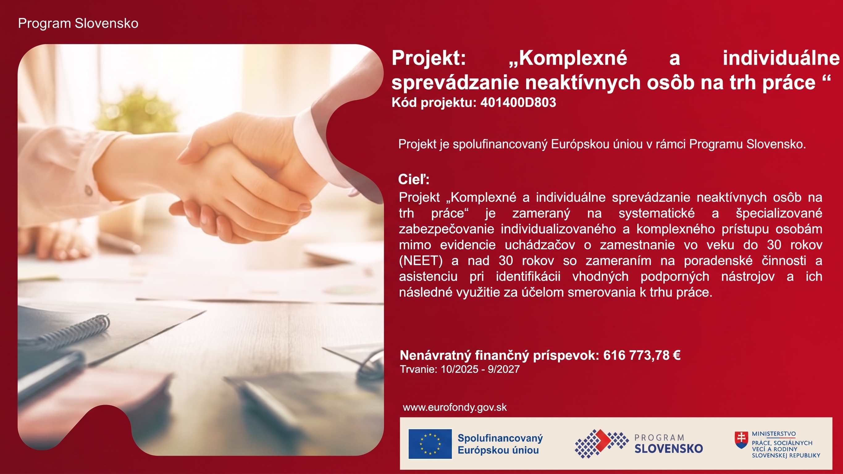 Plagát projektu Komplexné a individuálne sprevádzanie neaktívnych osôb na trh práce
